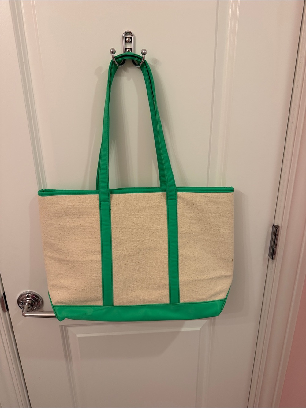 Stoney Clover Lane canvas tote with green nylon trim
